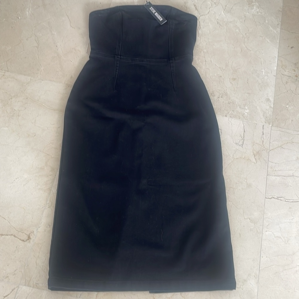 NWT STEVE MADDEN BLACK DENIM TUBE MIDI DRESS